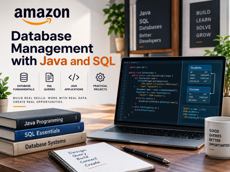 Amazon Database Management with Java and SQL course featuring SQL queries, Java programming and database development