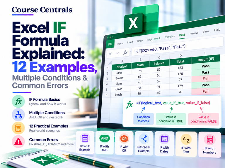 Excel IF formula tutorial featuring 12 examples, multiple conditions, AND, OR and common errors